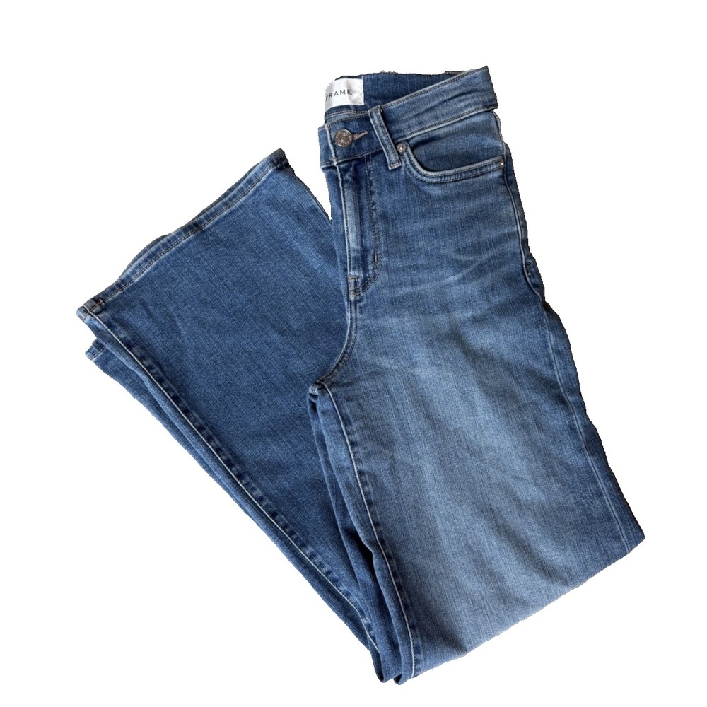FRAME Le Slim Palazzo Jeans 26 Ode Blue High Rise Wide Leg Stretch Denim